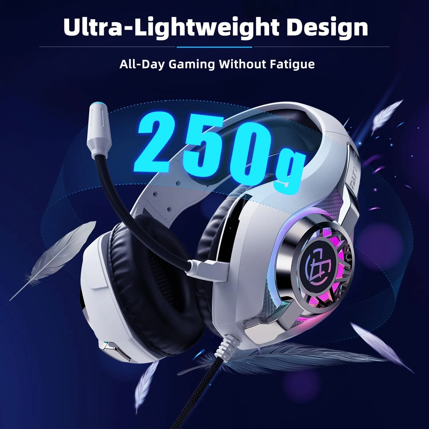 Gaming Headset for Ps5 Ps4 Switch Xbox PC with RGB Light, White Gaming Headphones Noise Canceling Mic & Surround Sound