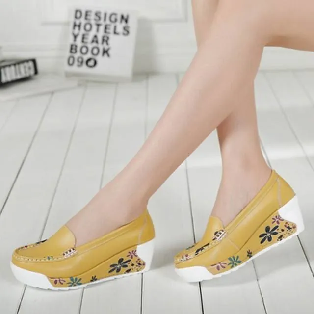 Genuine Leather Wedges Platform Lady Shoes