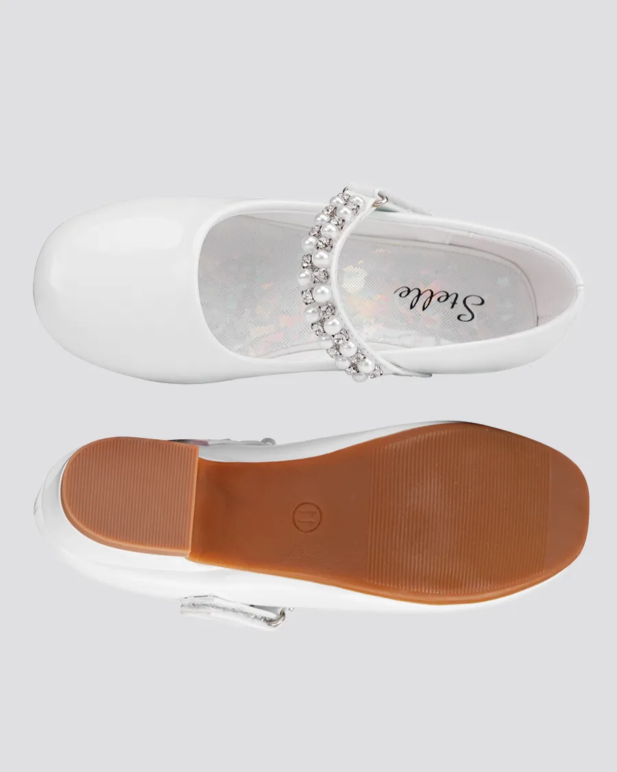 Girls Pearl and diamond strap Low Heel Mary Jane Dress Shoes