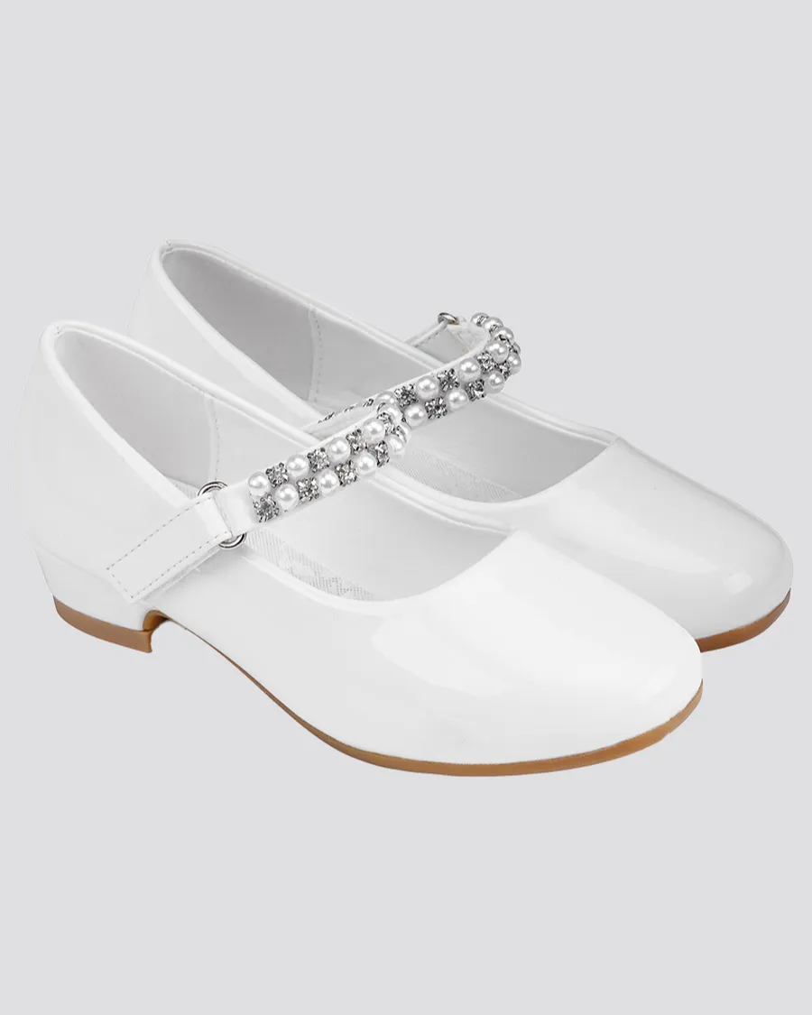 Girls Pearl and diamond strap Low Heel Mary Jane Dress Shoes