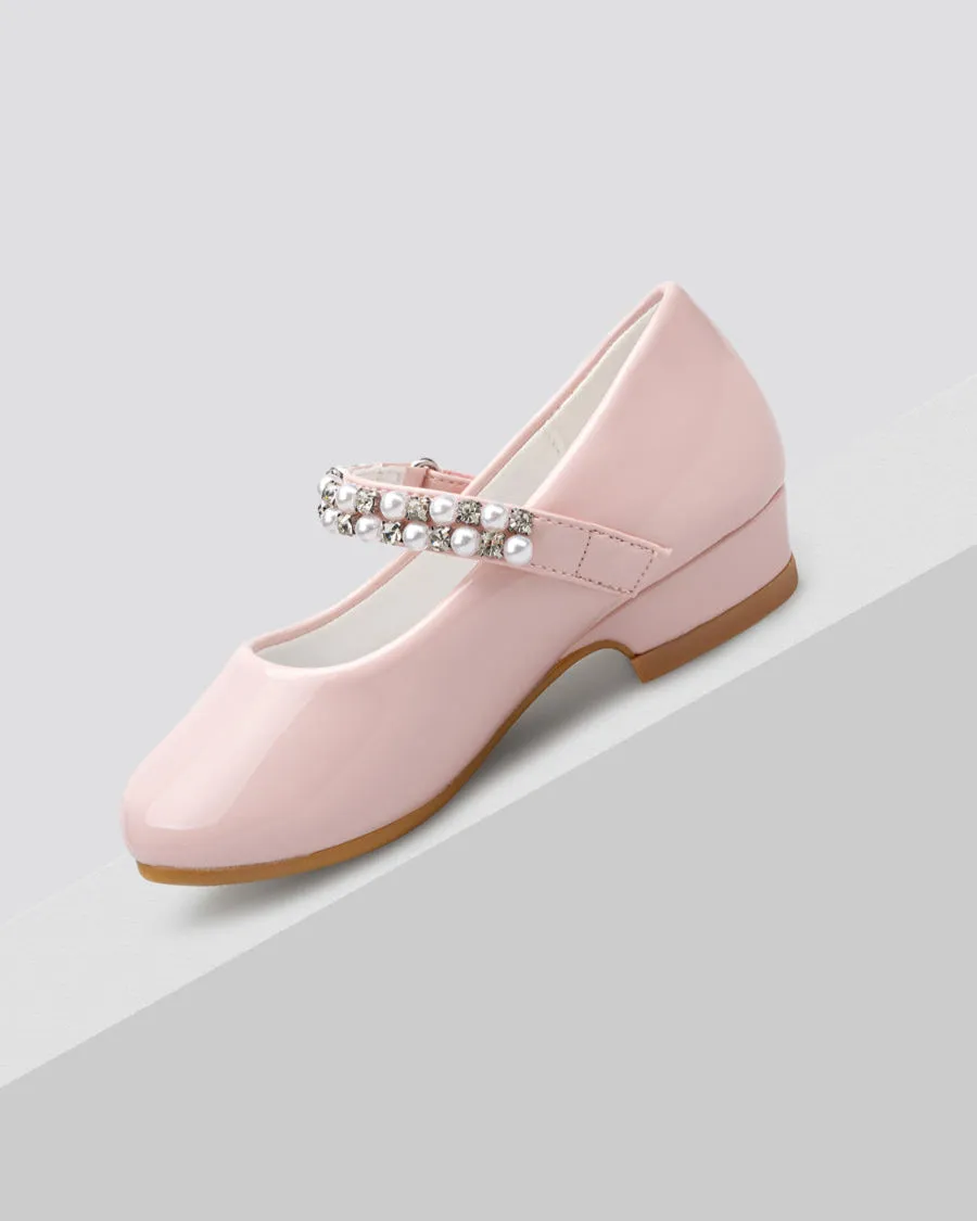 Girls Pearl and diamond strap Low Heel Mary Jane Dress Shoes
