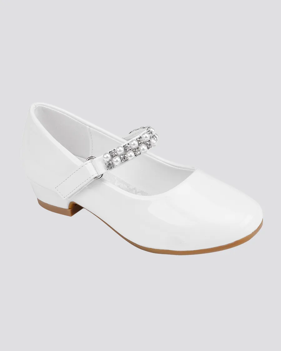 Girls Pearl and diamond strap Low Heel Mary Jane Dress Shoes