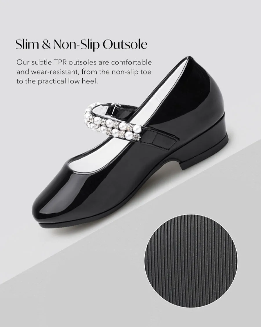Girls Pearl and diamond strap Low Heel Mary Jane Dress Shoes
