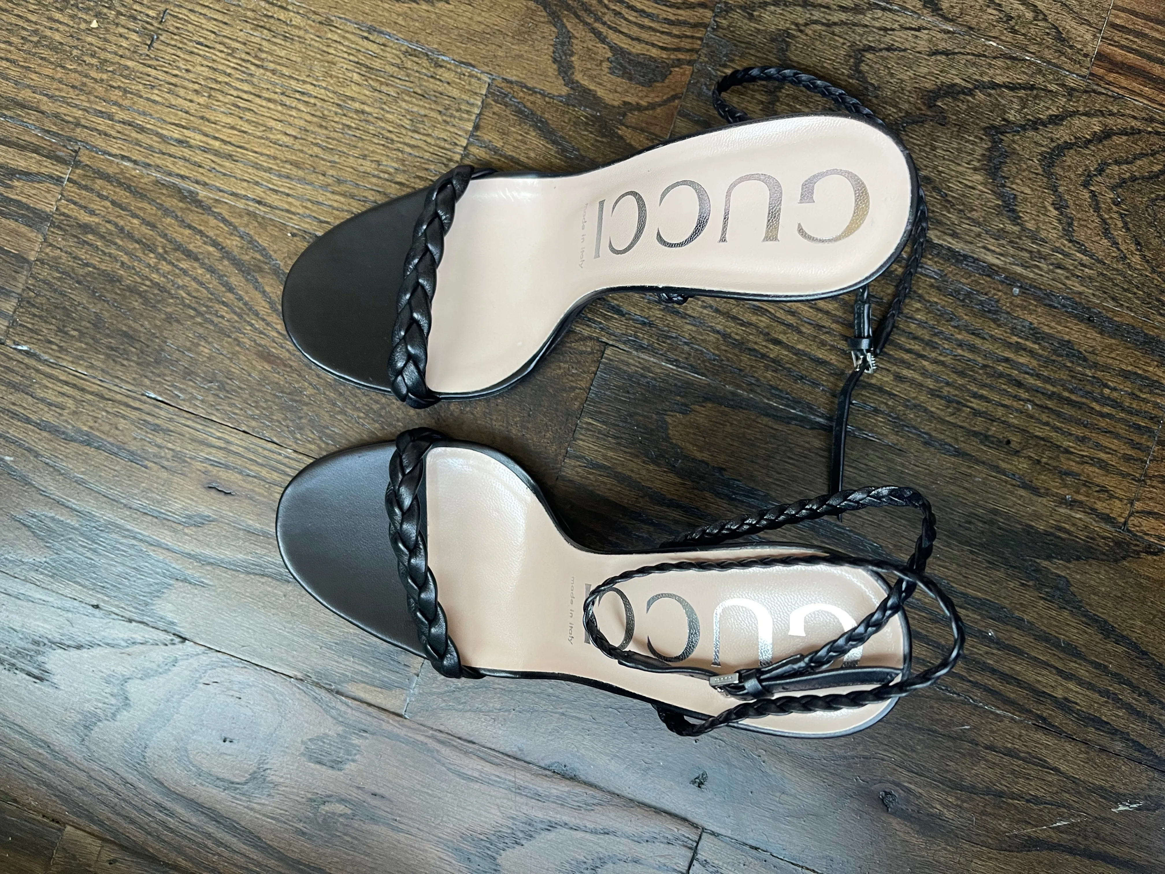 Gucci Black Braided Ankle Strap Sandals