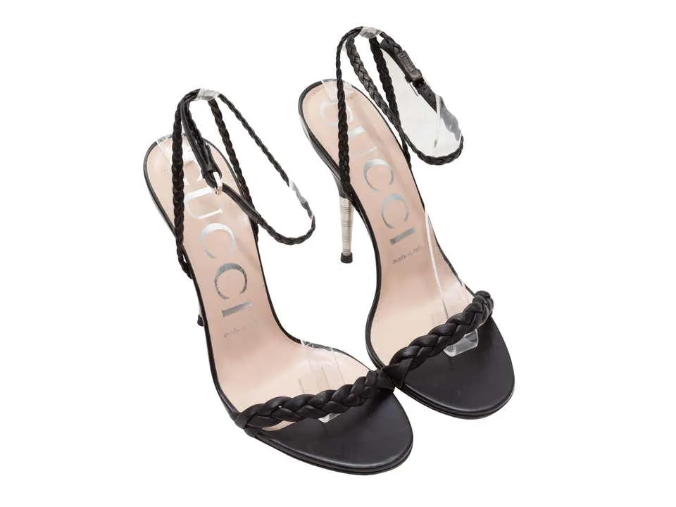 Gucci Black Braided Ankle Strap Sandals
