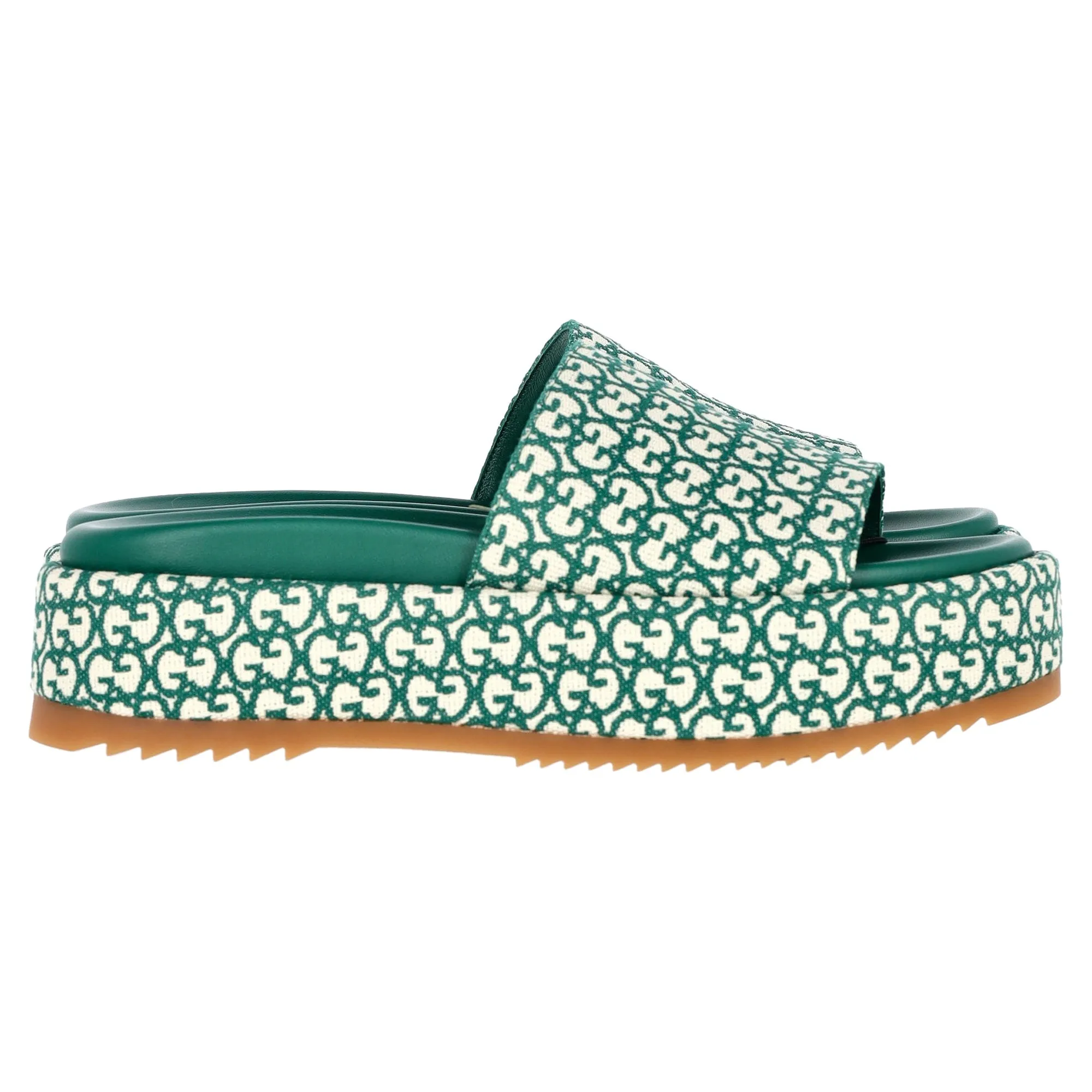 Gucci Platform Slide Sandals in Green Canvas