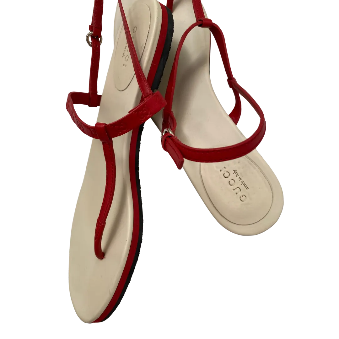 Gucci Red Leather Ankle Strap Sandals
