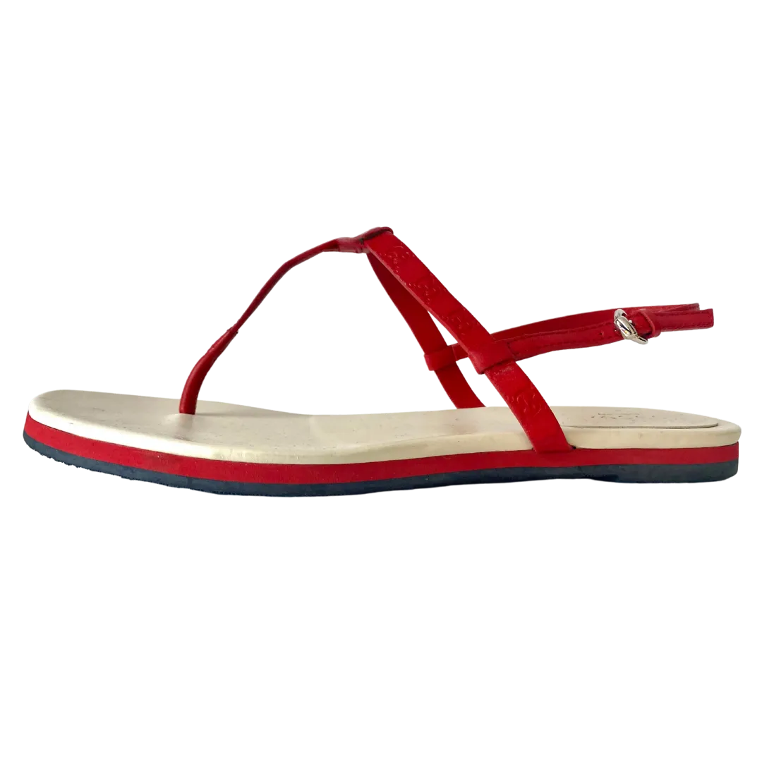 Gucci Red Leather Ankle Strap Sandals