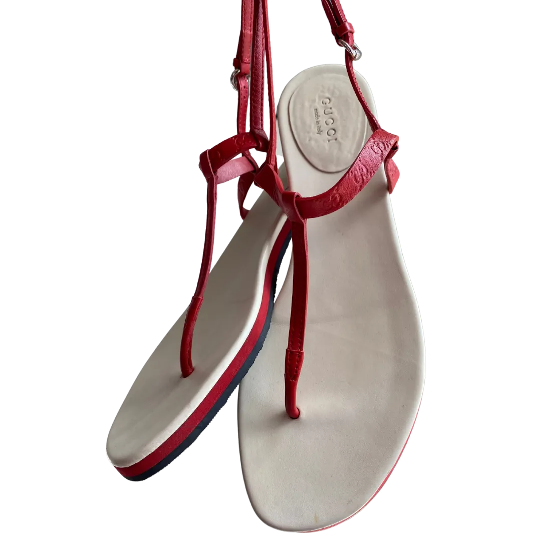 Gucci Red Leather Ankle Strap Sandals