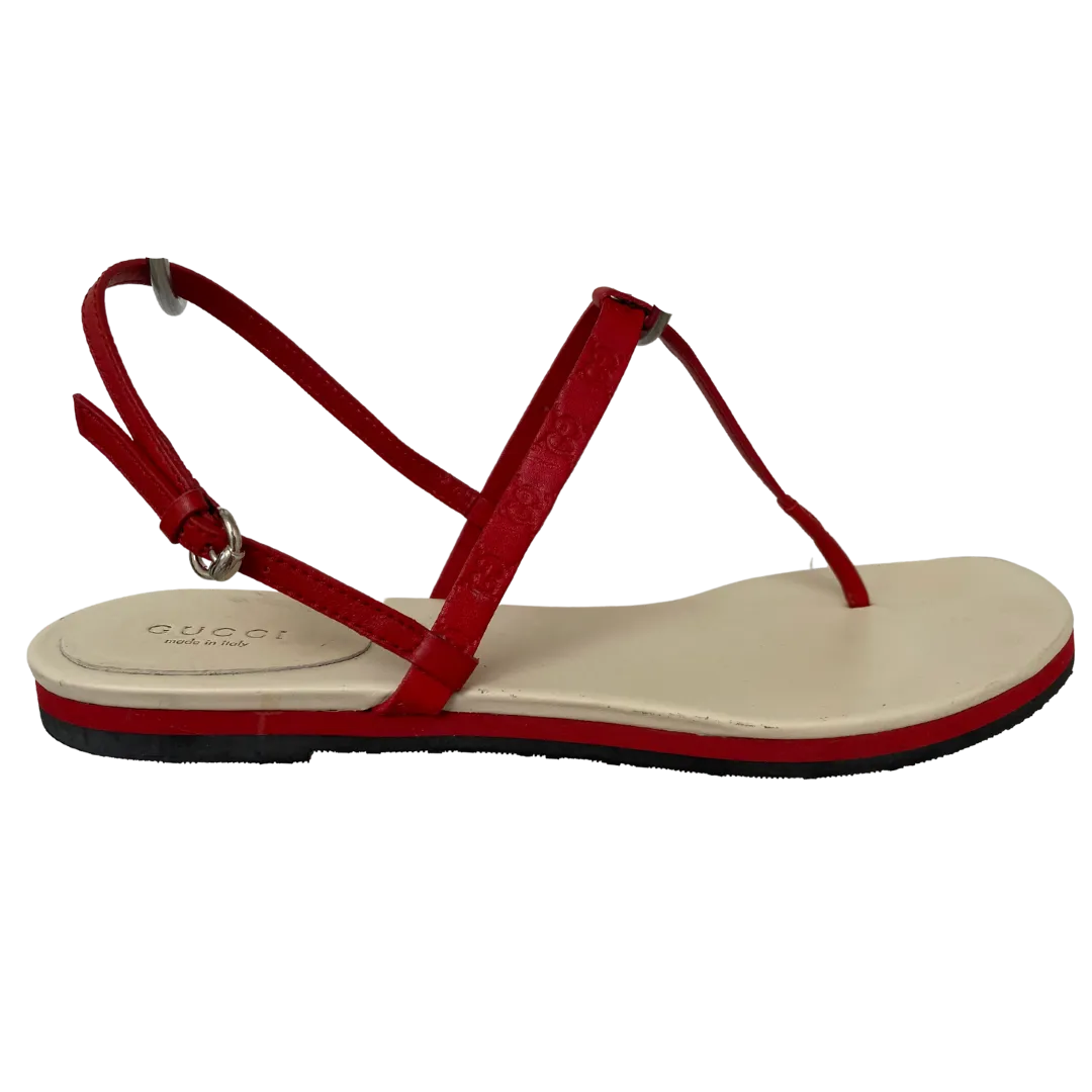Gucci Red Leather Ankle Strap Sandals