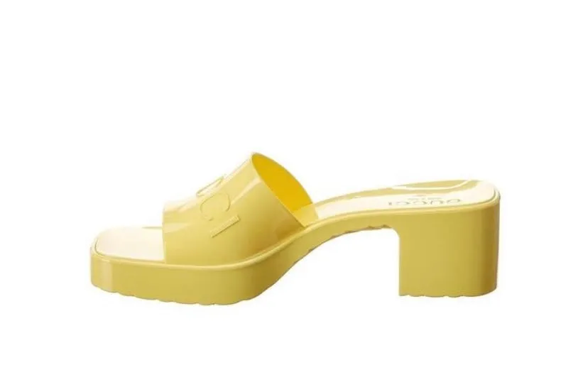 GUCCI YELLOW RUBBER PLATFORM SANDALS