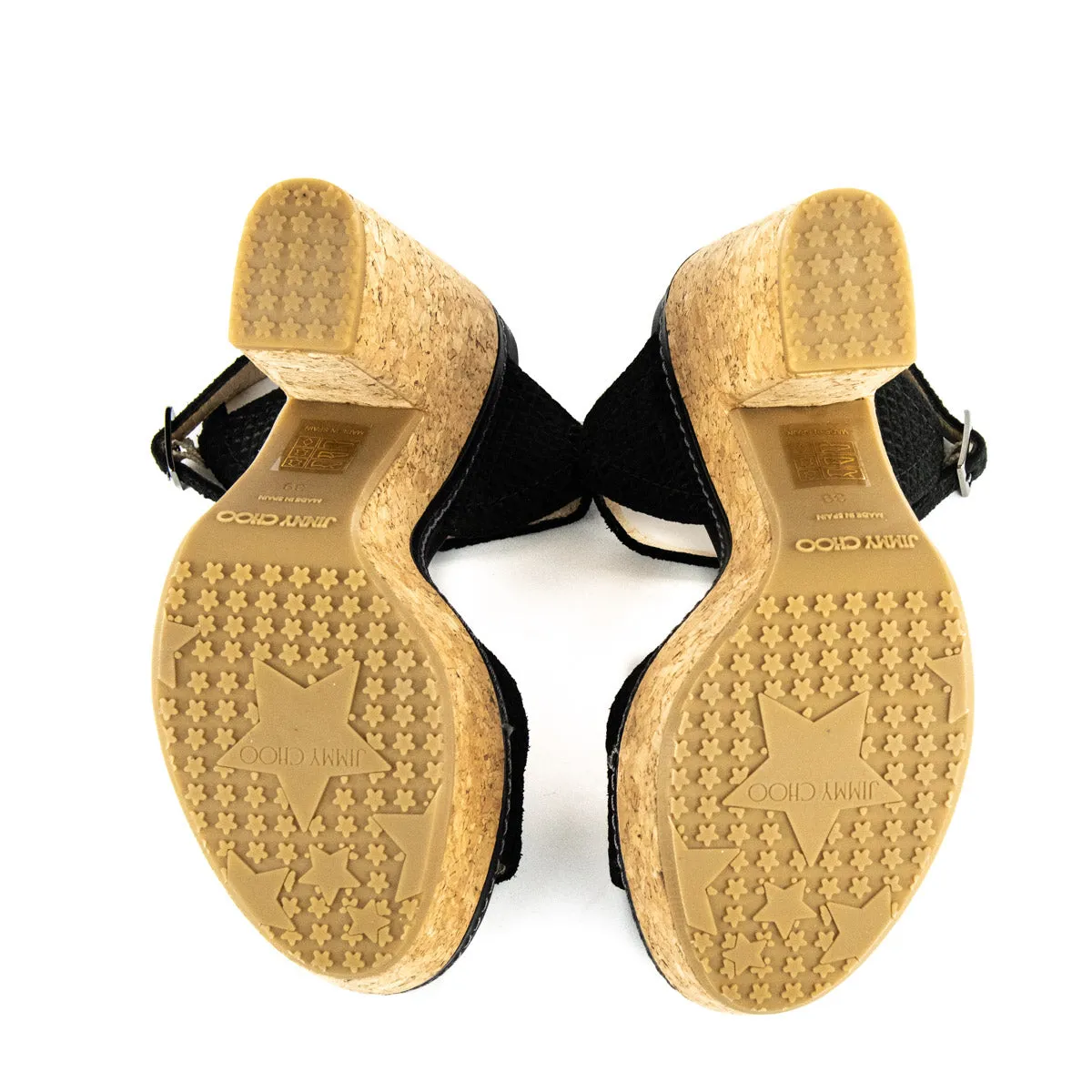 Jimmy Choo Black Cork Naylor Wedge Platform Sandals Size US 9 | EU 39