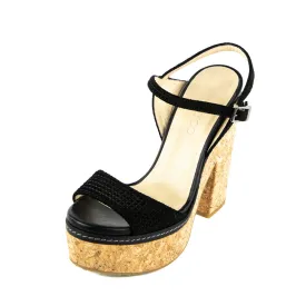 Jimmy Choo Black Cork Naylor Wedge Platform Sandals Size US 9 | EU 39