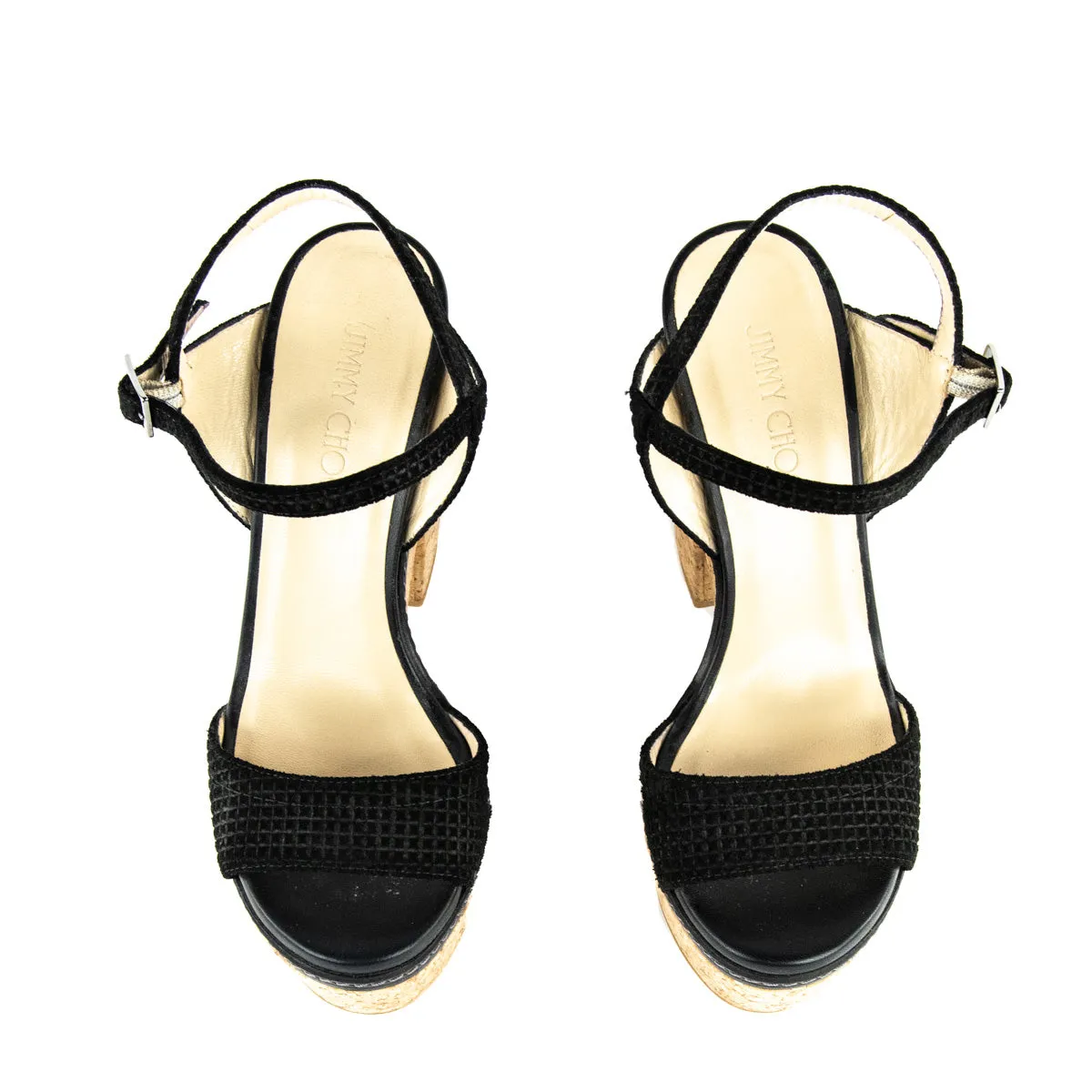 Jimmy Choo Black Cork Naylor Wedge Platform Sandals Size US 9 | EU 39