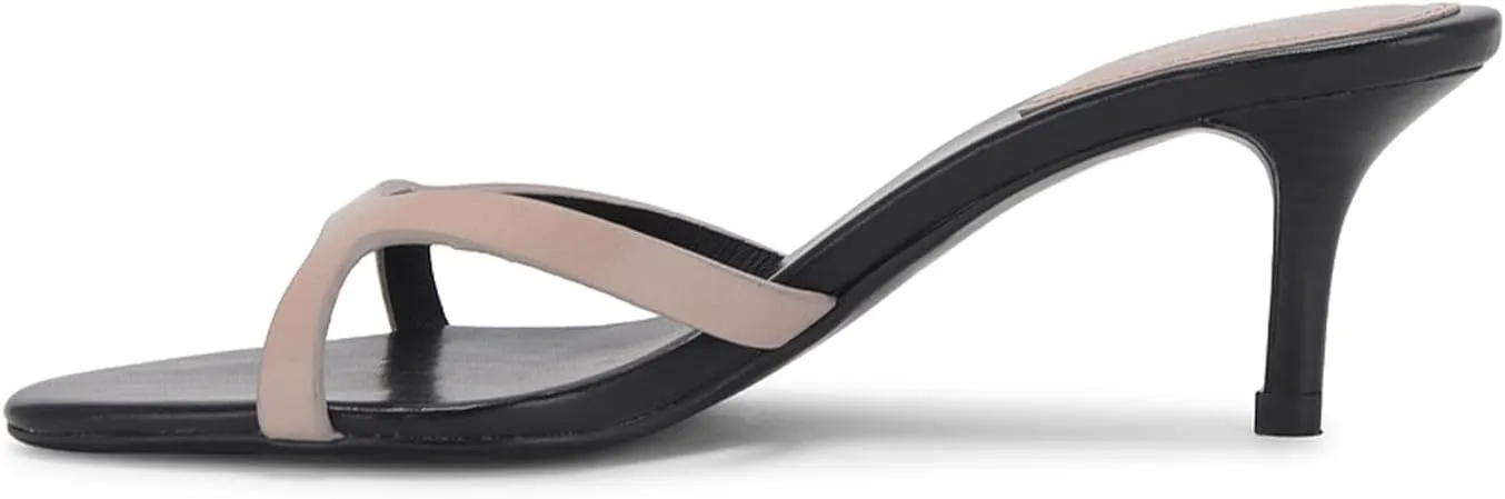 Kitten Heels for Women Single Strap Low Heel Open Toe Mule Shoes Non Slip Sandals