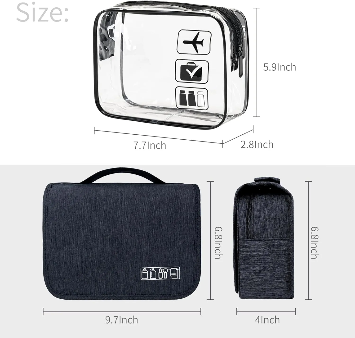 Large Capacity Toiletry Bag Travel Bag with Hanging Hook for Men and Women Waterproof Travel Cosmetic Bag Bathroom Bag,with TSA Approved Zippers Clear Travel Makeup Bag Carry-on