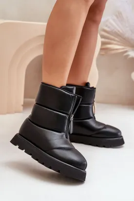 Lightweight black eco-leather snow boots