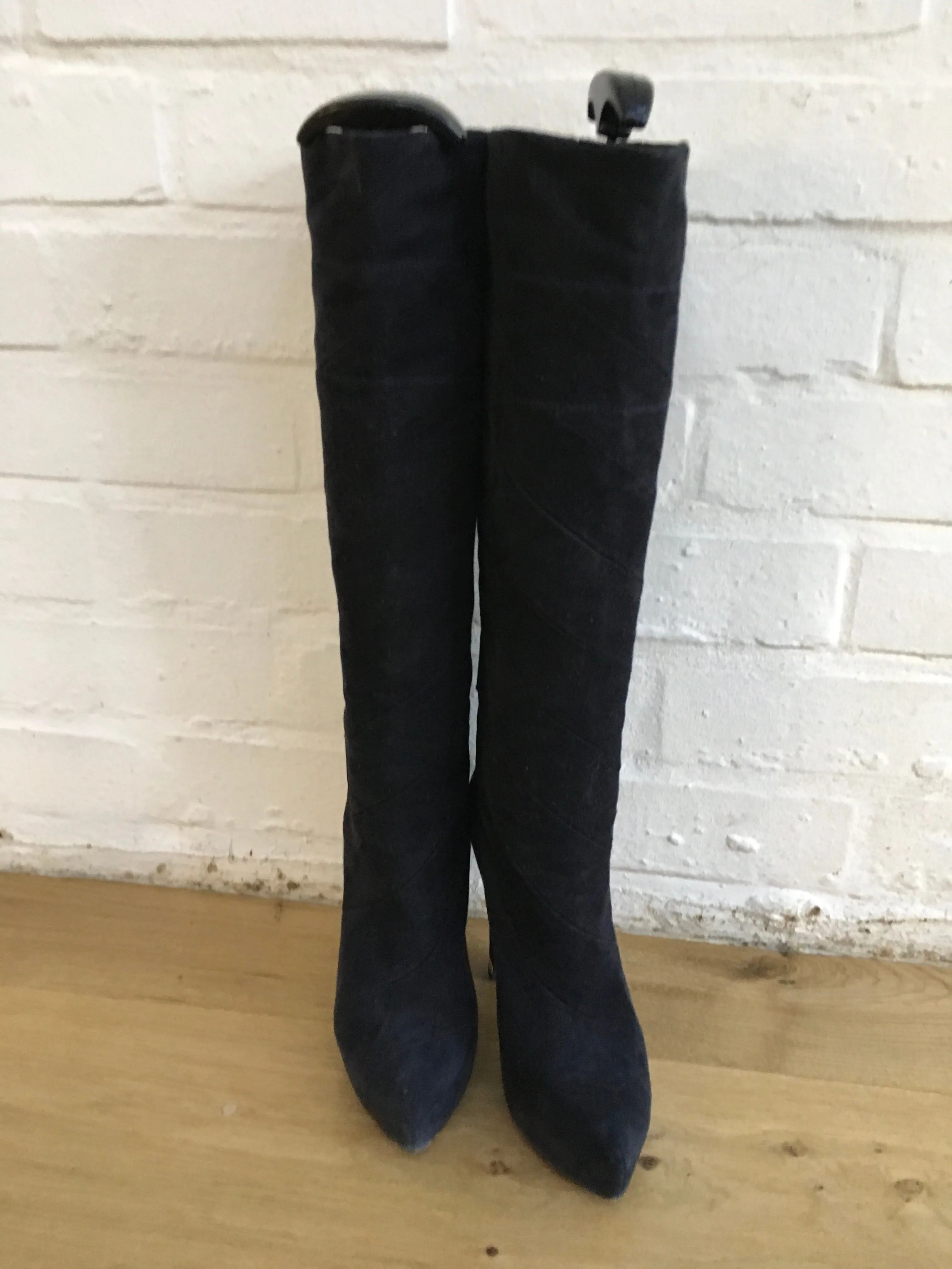 LOUIS VUITTON platform boots Fairy line suede navy blue ladies