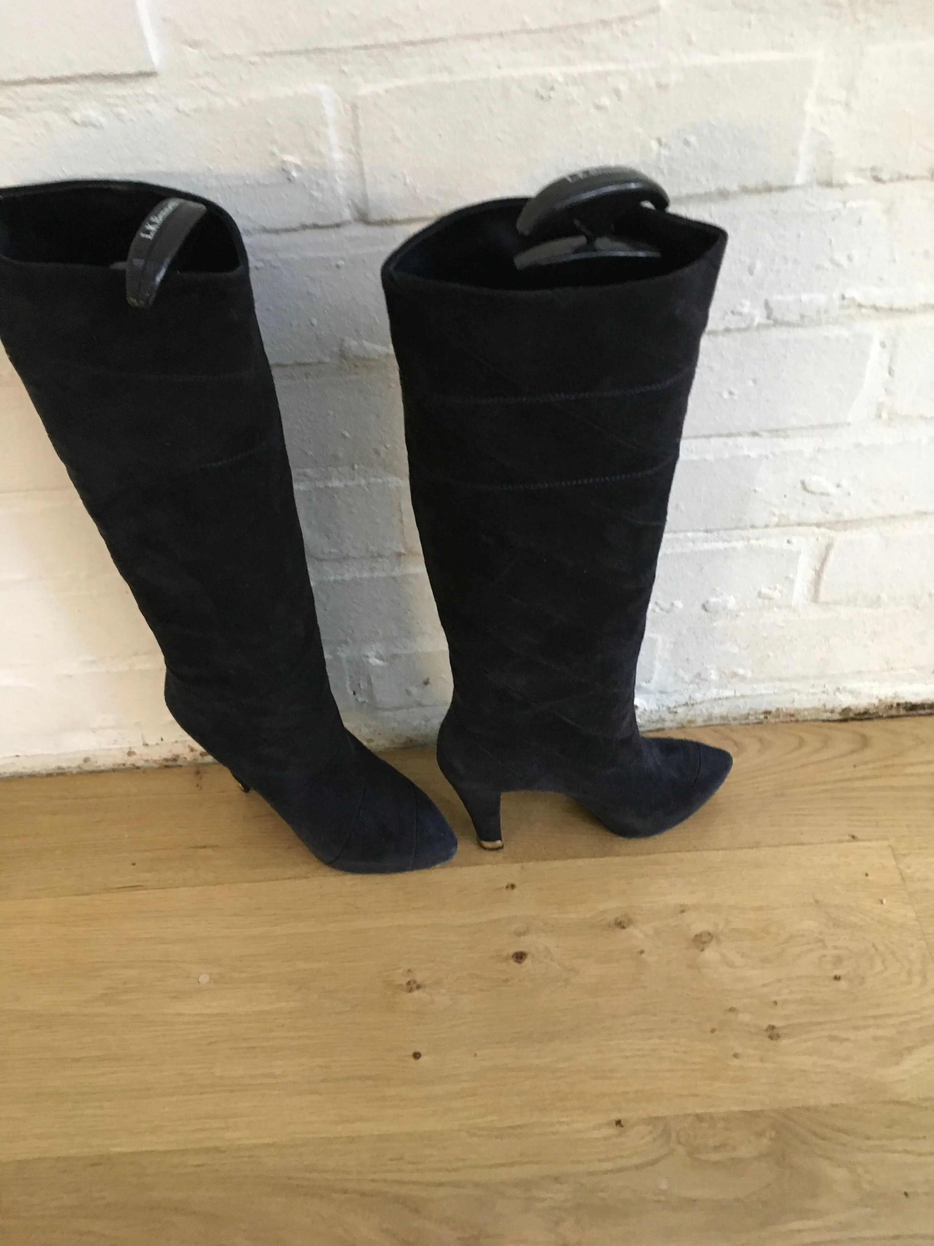 LOUIS VUITTON platform boots Fairy line suede navy blue ladies