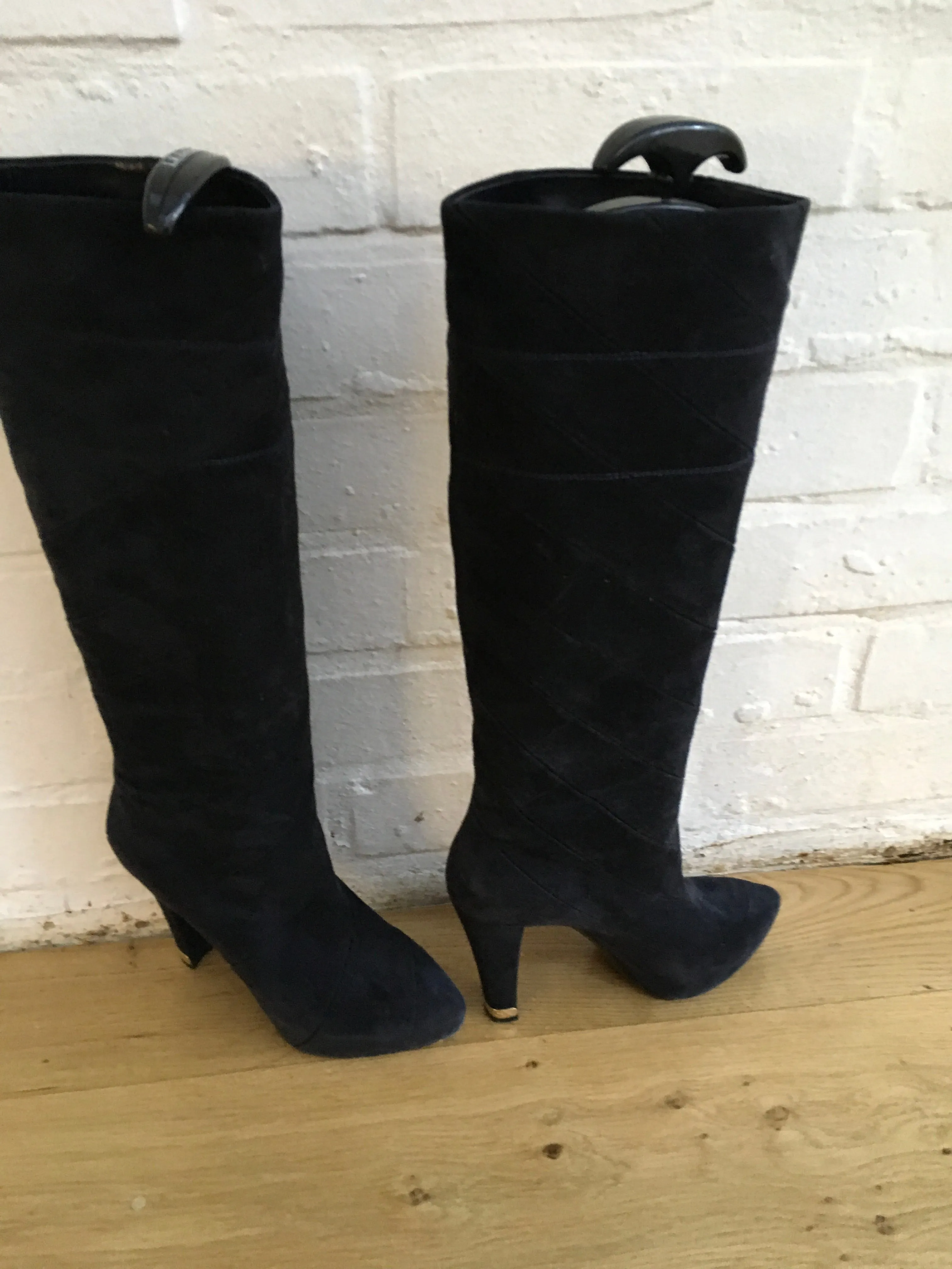 LOUIS VUITTON platform boots Fairy line suede navy blue ladies