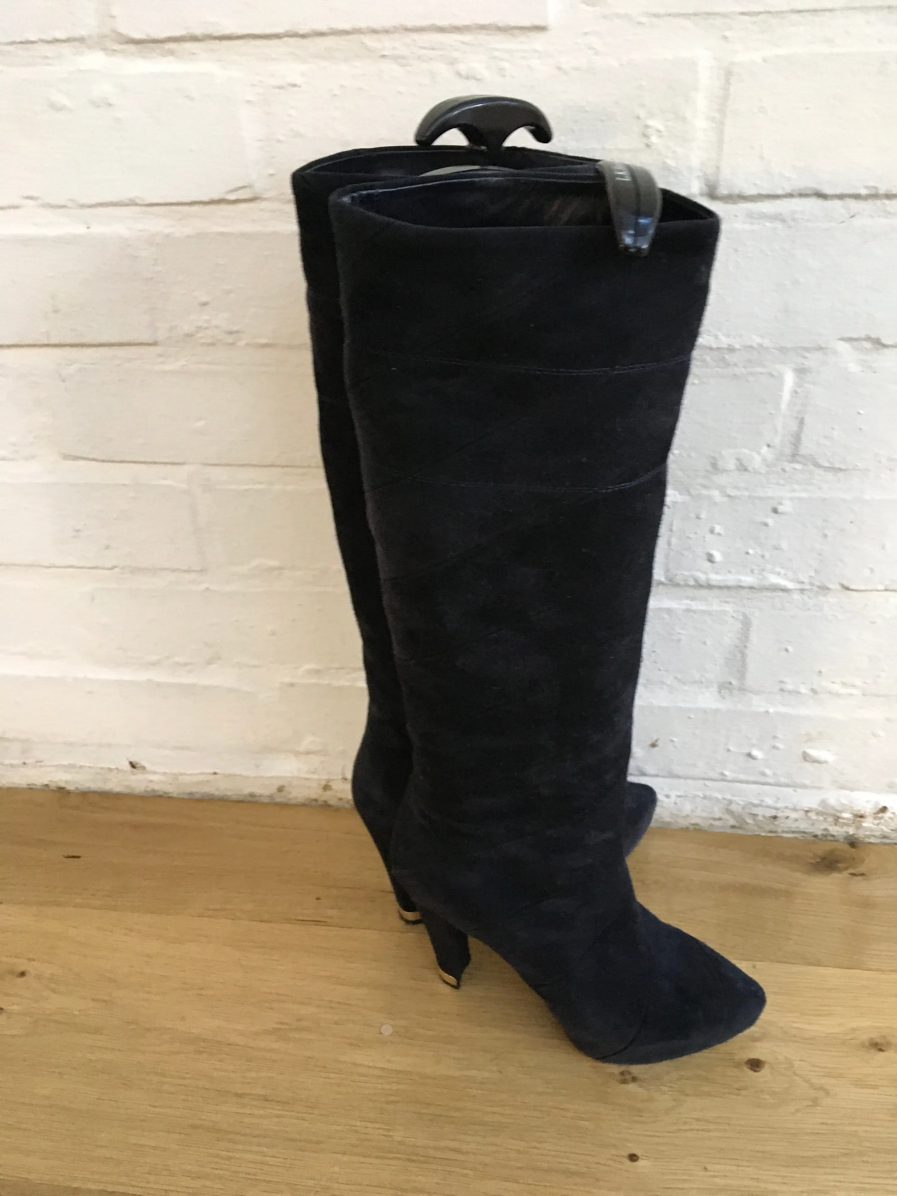 LOUIS VUITTON platform boots Fairy line suede navy blue ladies