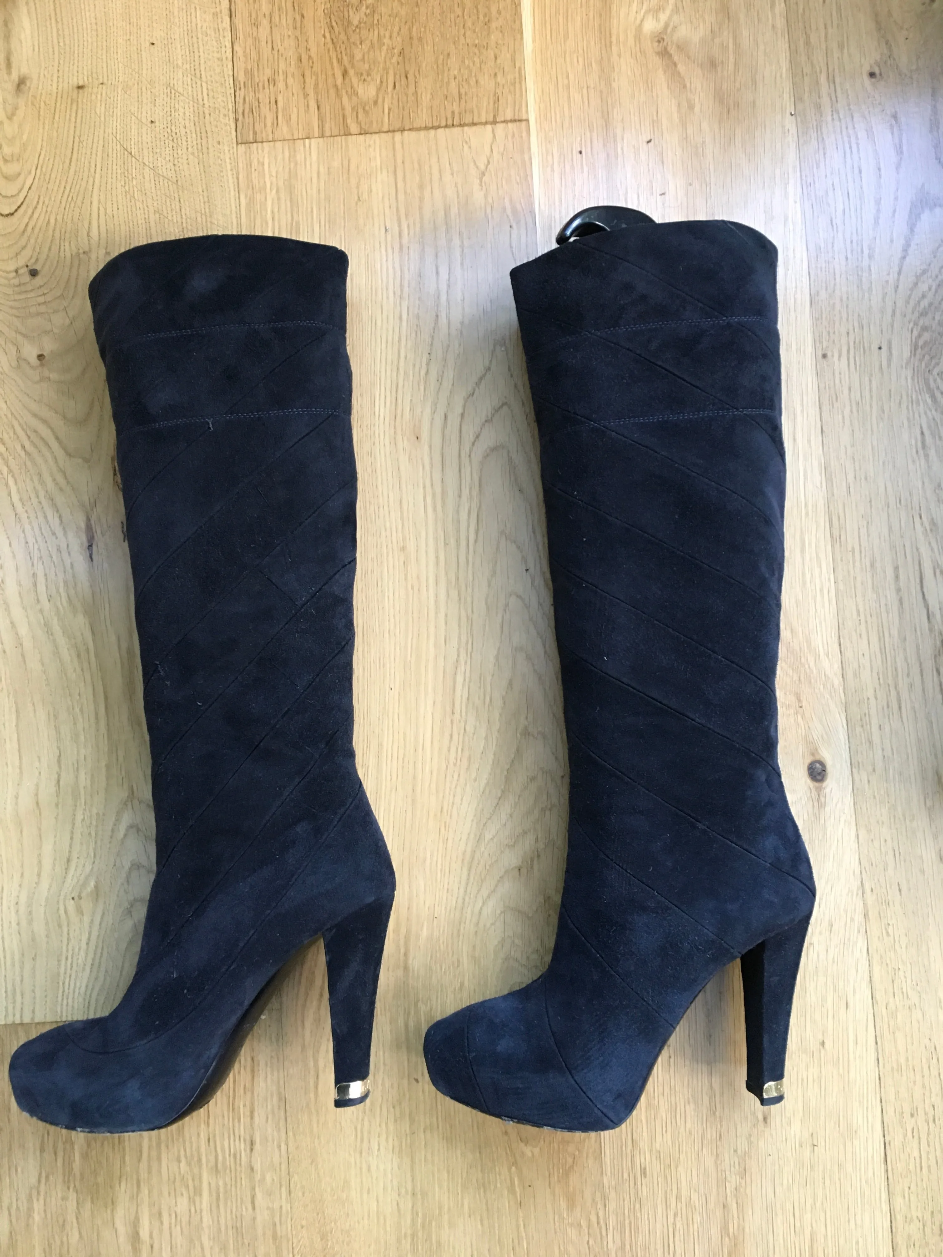 LOUIS VUITTON platform boots Fairy line suede navy blue ladies