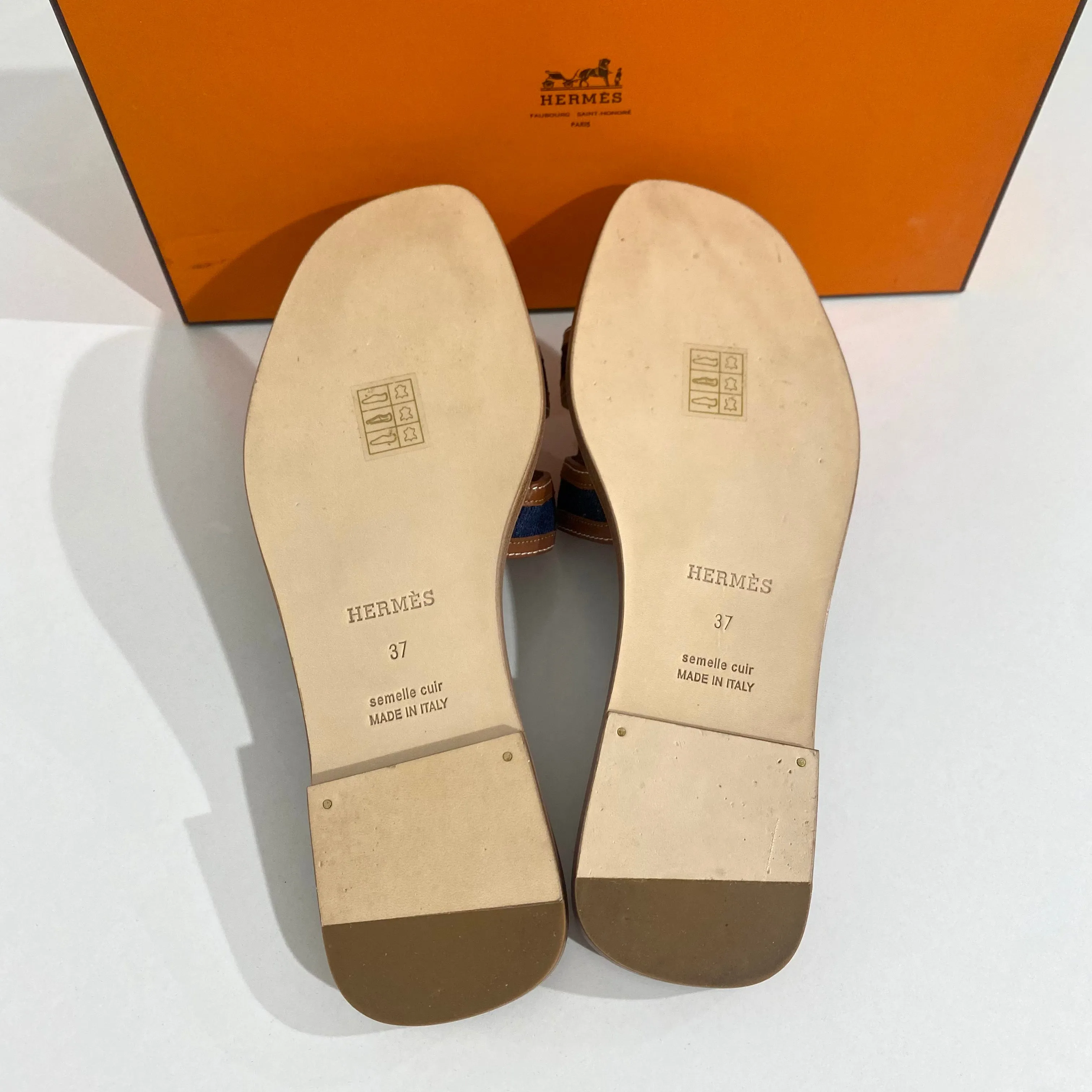 NEW Hermès Denim & Gold Oran Sandals