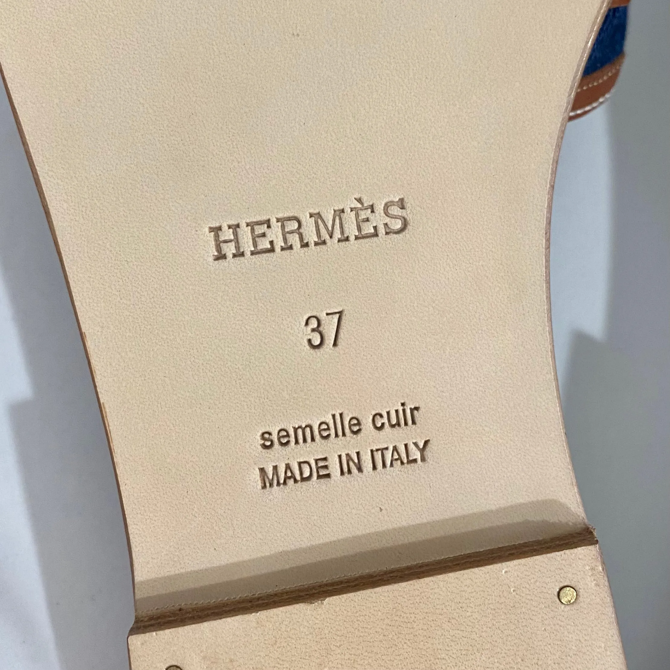 NEW Hermès Denim & Gold Oran Sandals