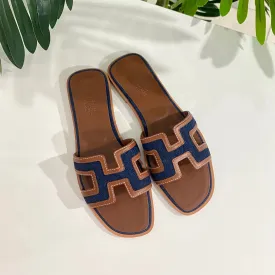 NEW Hermès Denim & Gold Oran Sandals