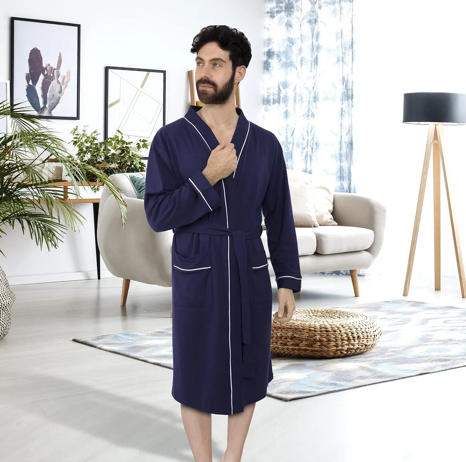 NY Threads Men's Robe Cotton Blend Knit Bathrobe