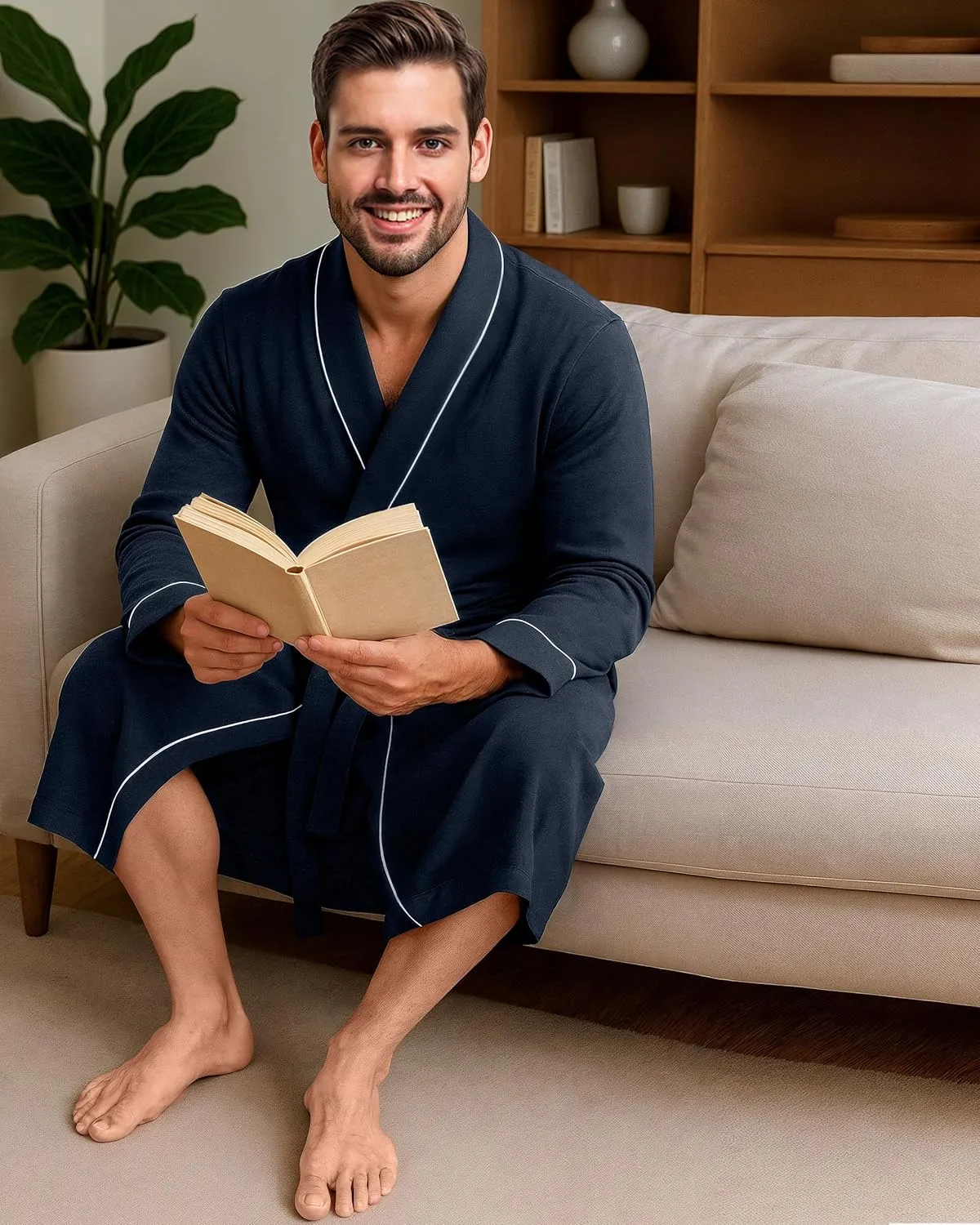 NY Threads Men's Robe Cotton Blend Knit Bathrobe