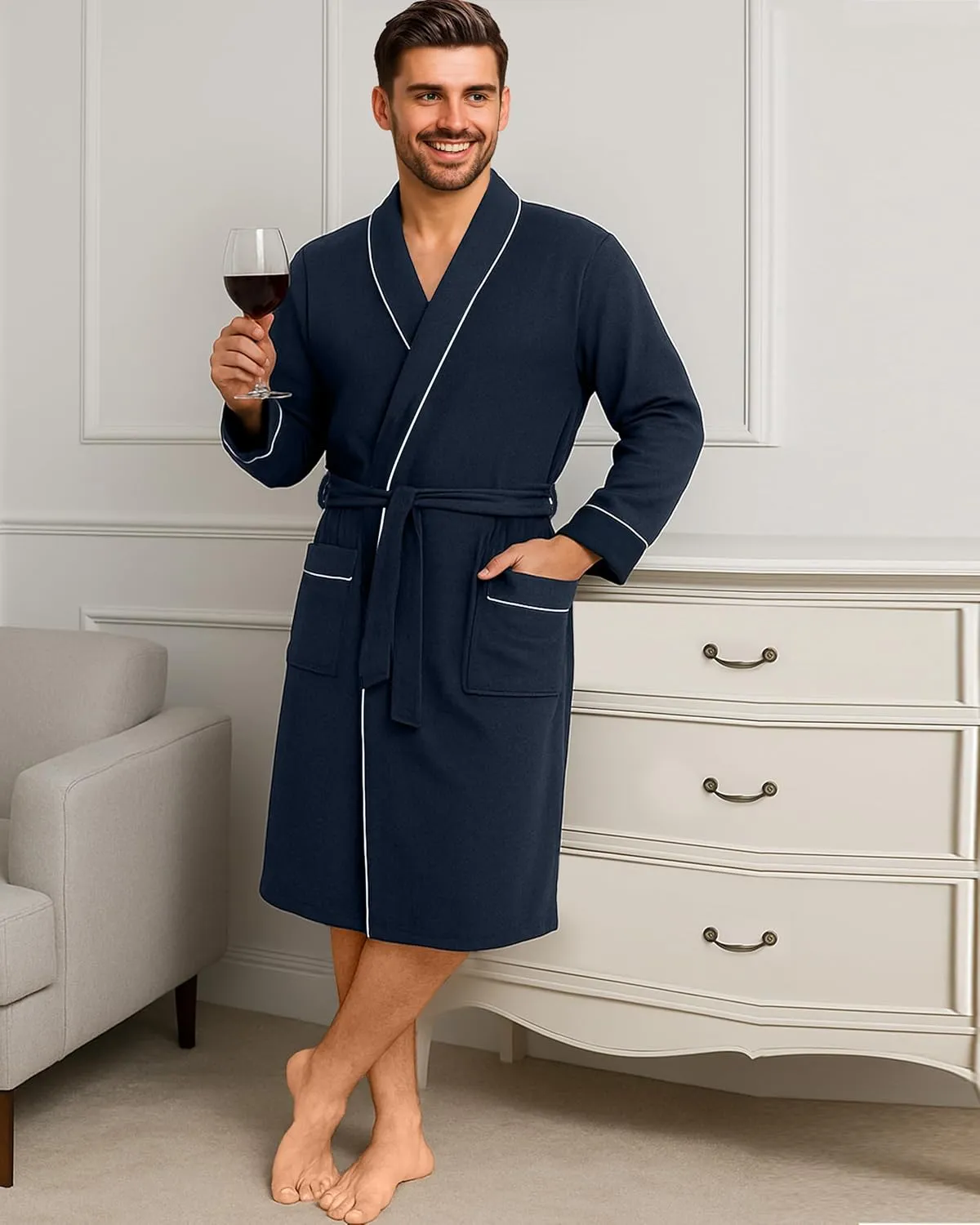 NY Threads Men's Robe Cotton Blend Knit Bathrobe