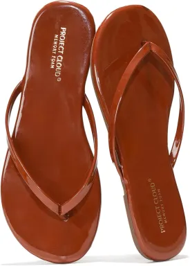 Project Cloud Flip Flops for Women - Memory Foam Flats Summer Sandals for Women 2025 - Vegan Leather Lightweight Womens Sandals Summer Beach Essentials Slides