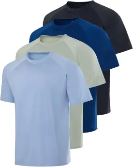 Real Essentials 4 Pack: Mens Short Sleeve Rash Guard Shirt Quick Dry UPF 50  Sun Protection Swim (Available in Big & Tall)
