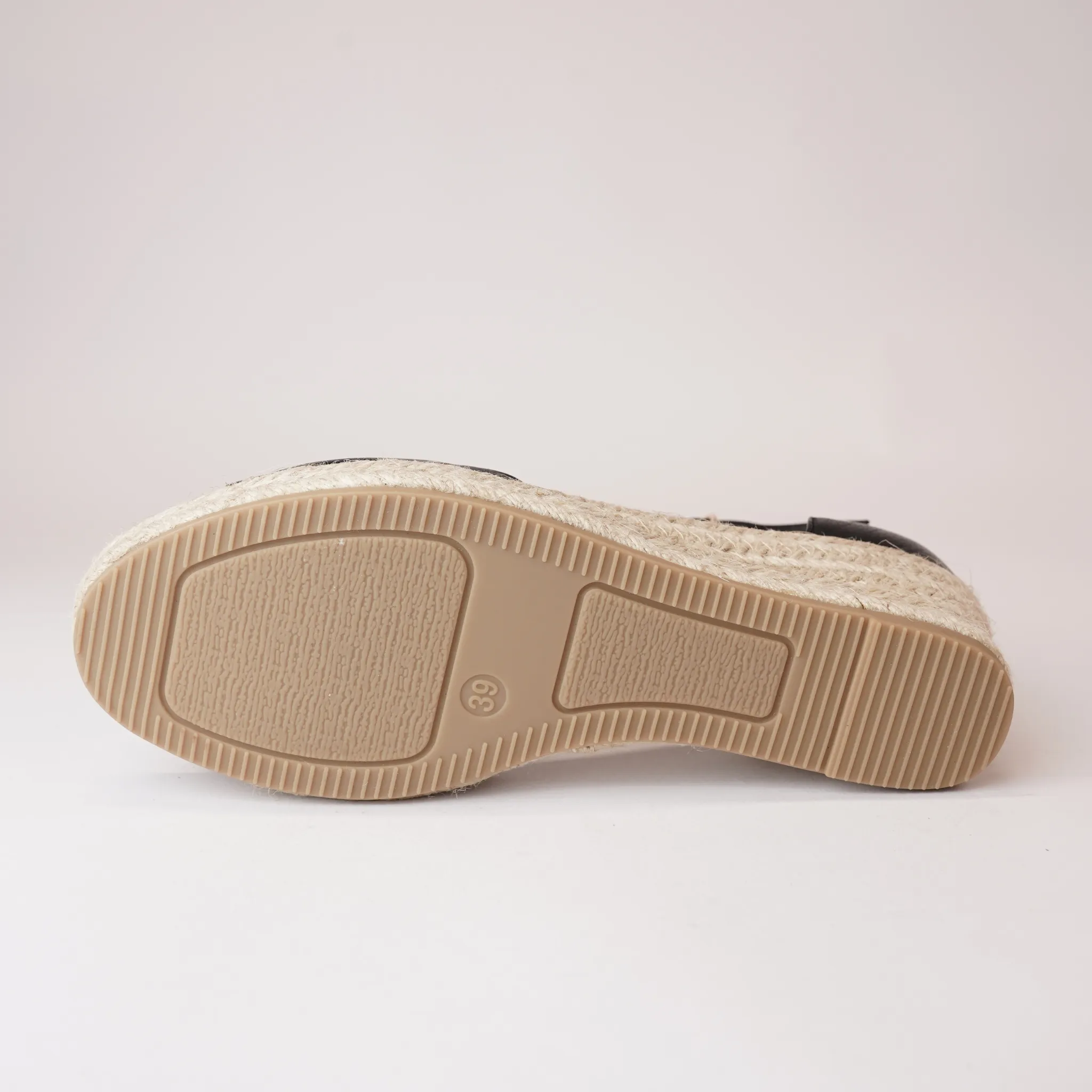 Skip Black Leather Espadrille Wedges