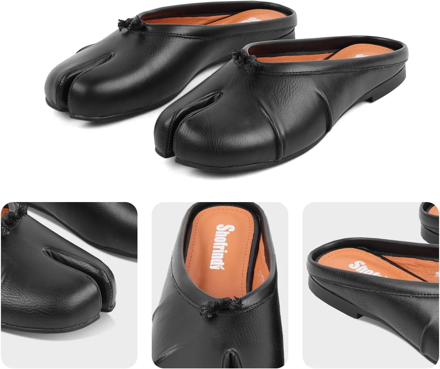 Split Toe Tabi Shoes Black Womens Mule Flats Wide Slip on Walking Ballerina Barefoot Slippers Comfortable Slides for Spring Summer Fall