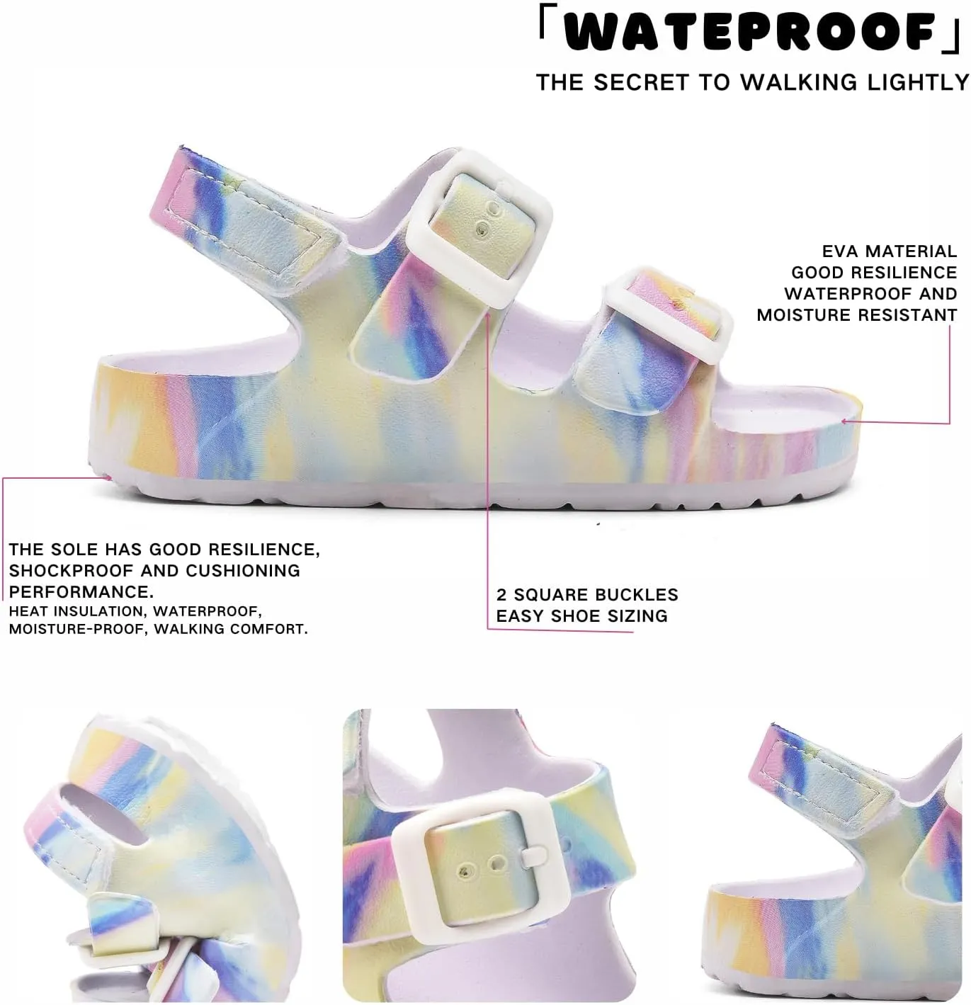 Toddler Unisex Adjustable Buckle Sandals ?C Comfortable Open Toe Beach & Pool Shoes for Boys & Girls with Back Strap