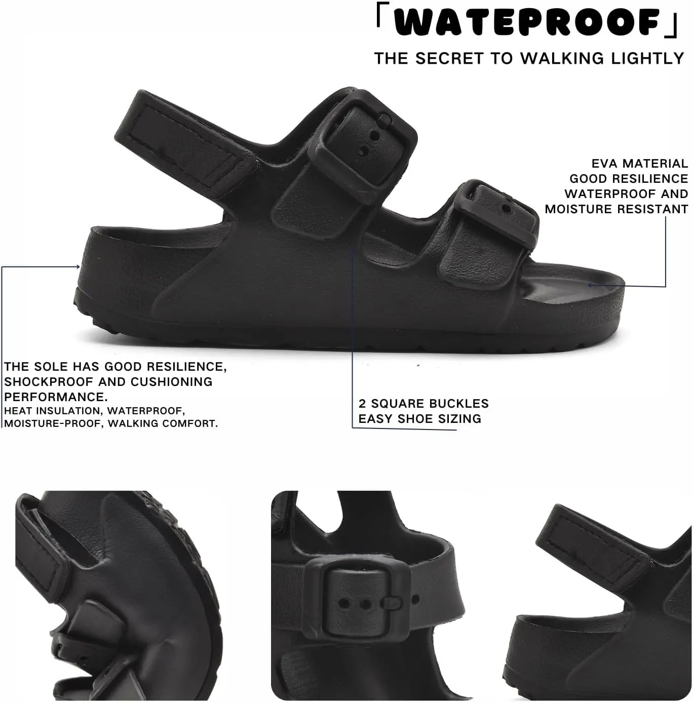 Toddler Unisex Adjustable Buckle Sandals ?C Comfortable Open Toe Beach & Pool Shoes for Boys & Girls with Back Strap