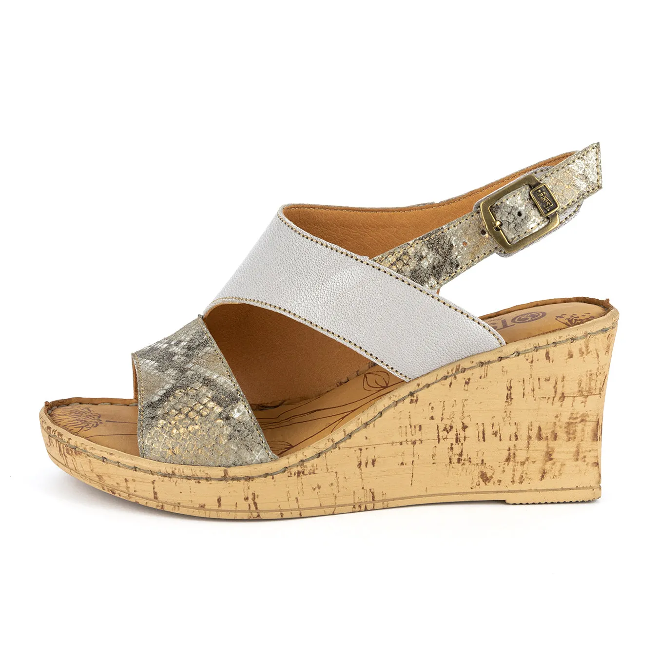 Umgwaqo : Ladies High-Heeled Leather Sandal in Quarry Cayak & Opal Rockafella