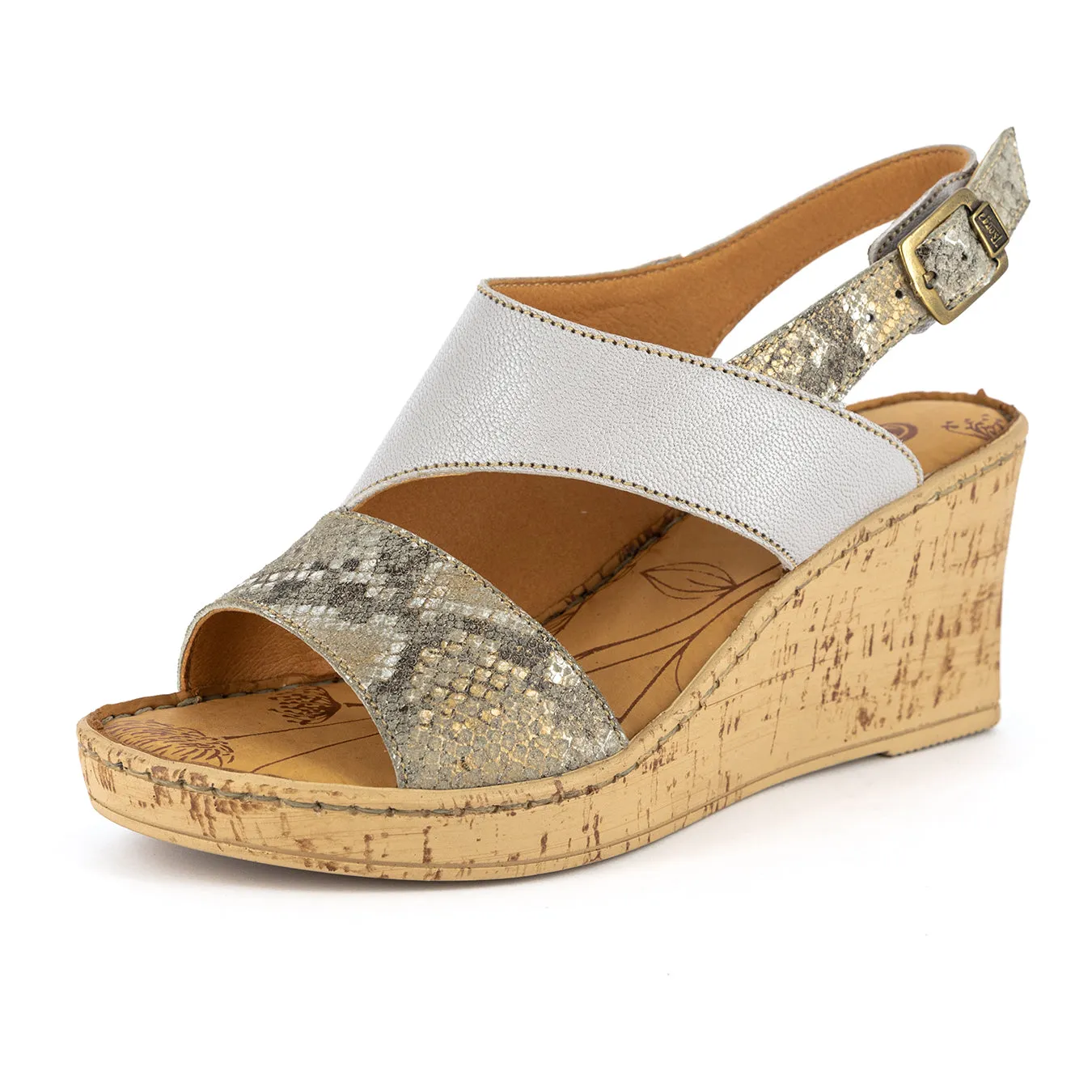 Umgwaqo : Ladies High-Heeled Leather Sandal in Quarry Cayak & Opal Rockafella