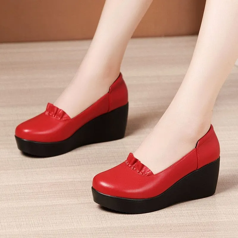 Wedges Leather Office Shoes For Women