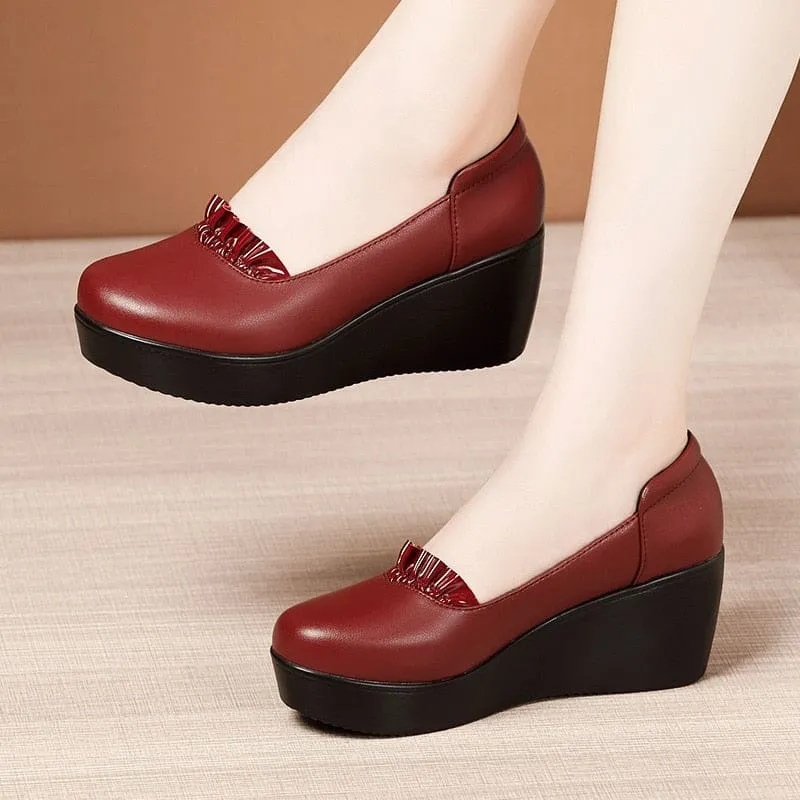 Wedges Leather Office Shoes For Women