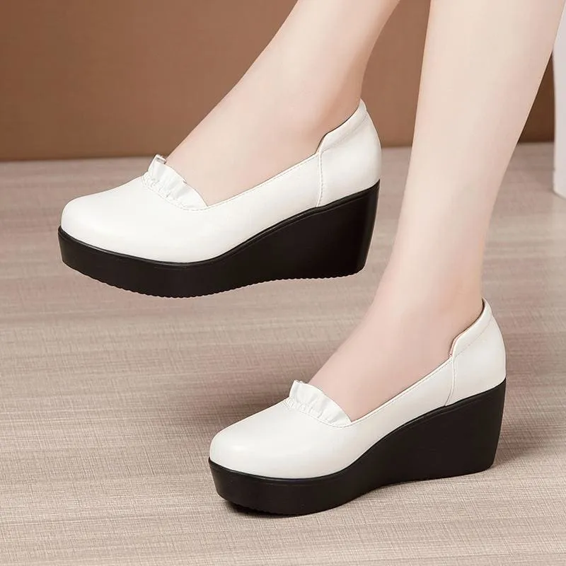 Wedges Leather Office Shoes For Women