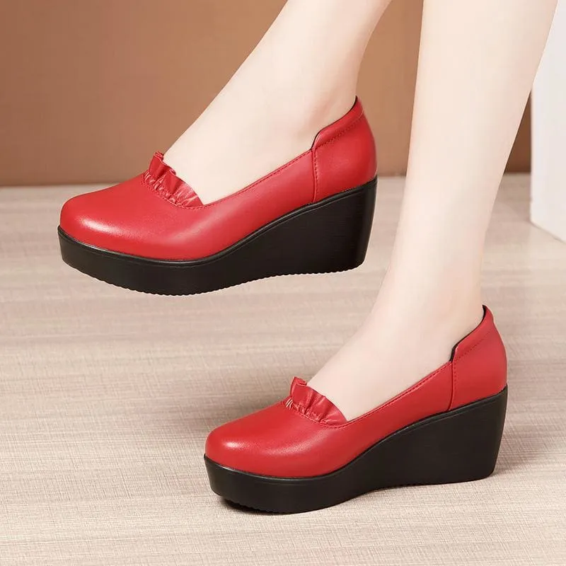 Wedges Leather Office Shoes For Women