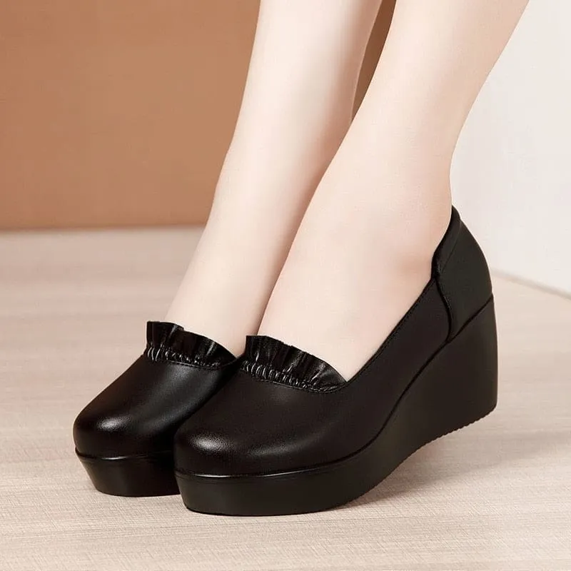 Wedges Leather Office Shoes For Women