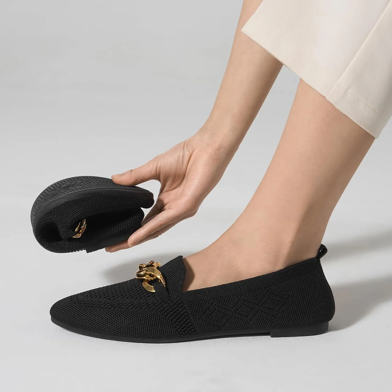 Womens Casual Dressy Loafers Comfortable Breathable Knit Loafers Lightweight Pointed Toe Flats for Women