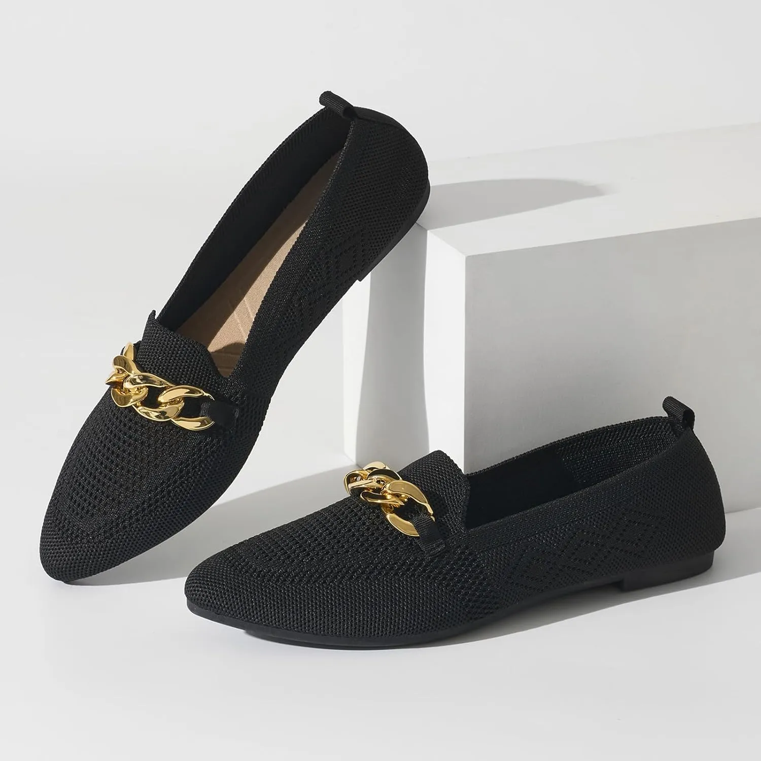 Womens Casual Dressy Loafers Comfortable Breathable Knit Loafers Lightweight Pointed Toe Flats for Women