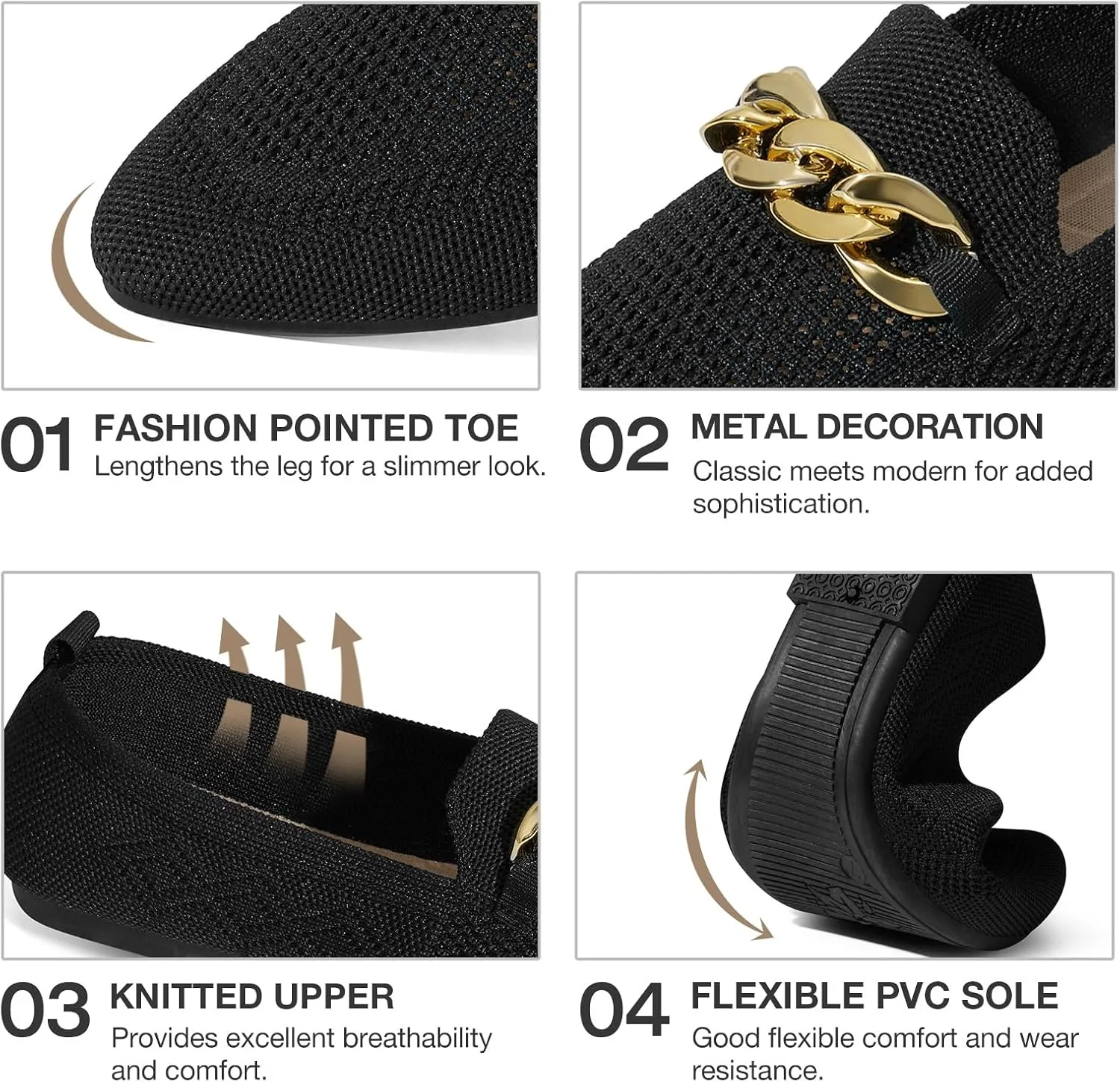 Womens Casual Dressy Loafers Comfortable Breathable Knit Loafers Lightweight Pointed Toe Flats for Women