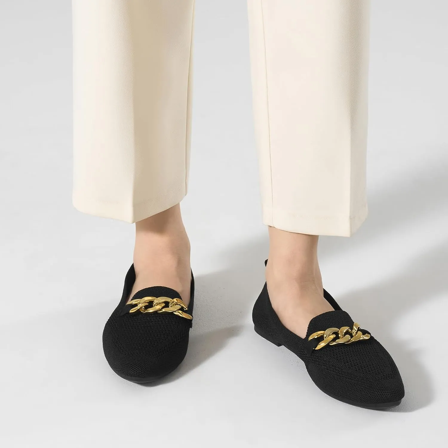 Womens Casual Dressy Loafers Comfortable Breathable Knit Loafers Lightweight Pointed Toe Flats for Women