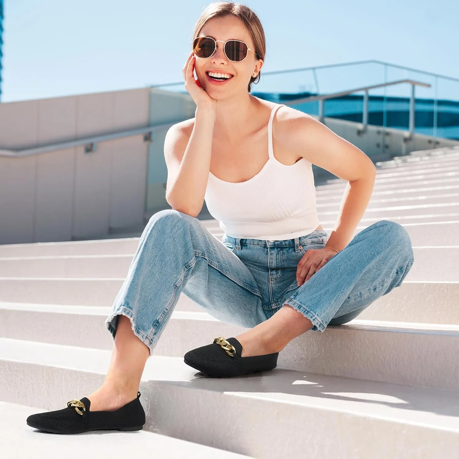 Womens Casual Dressy Loafers Comfortable Breathable Knit Loafers Lightweight Pointed Toe Flats for Women